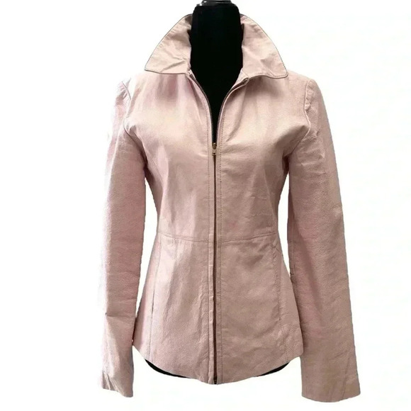 Atmosphere Leather Jacket Zip Front Pink Size Small - Picture 1 of 16